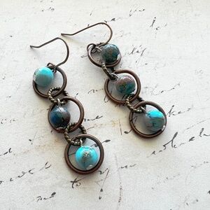 Copper Turquoise Triple Loop Earrings